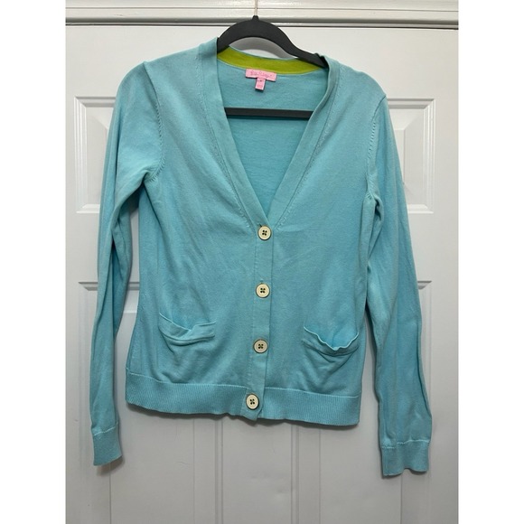Lilly Pulitzer Sweaters - Lilly Pulitzer Solid Teal Blue Cardigan White Buttons Womens Size Small S